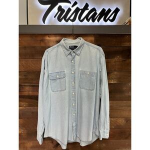Vintage 90s Men Polo Ralph Lauren Button Up Denim Work Shirt Size XL Blue